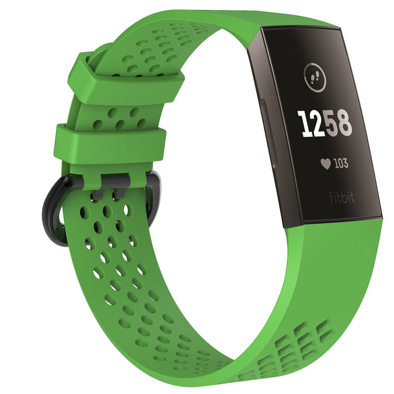 Watch Band for Fitbit Charge 3 Waterproof Band with Breathable Holes for Women Men-Green