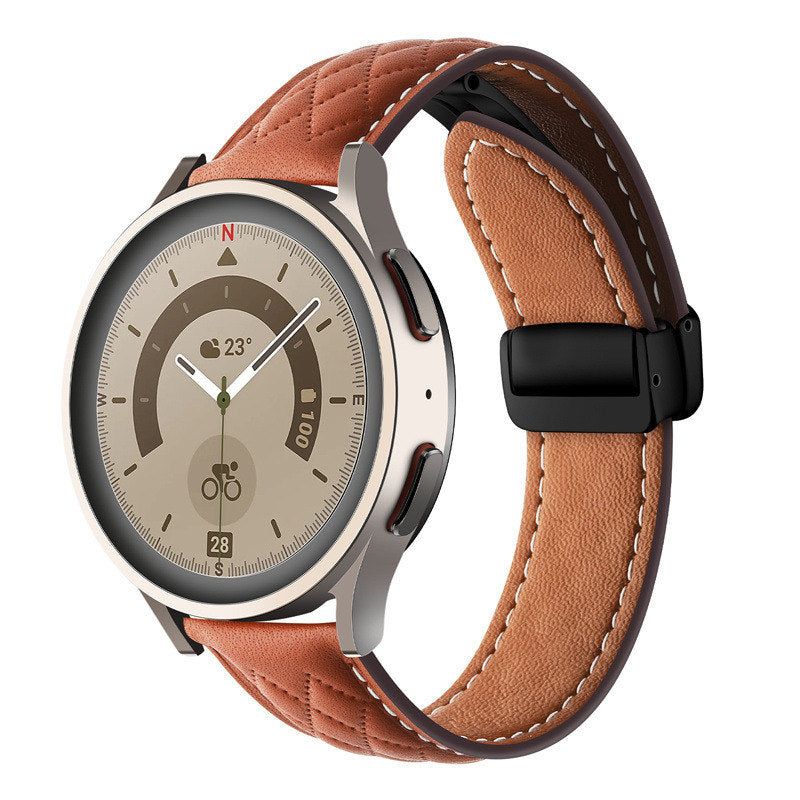 20mm Classic Leather Band Black Folding Buckle for Samsung Huawei Watch-Brown