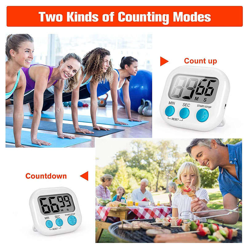 2 Packs Small Kitchen Timer Magnetic Digital Minute Second Timers-White