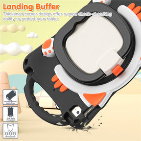 CatB Silicone Case For iPad Mini 5 4 3 2 1 Shockproof Shoulder Strap Handle Stand-Black Orange