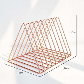 Files Folder Stand Desktop File Organizer Triangle Wire Magazine Holder Book Shelf 9 Slot File Sorter for Indoor Office Home -Pink