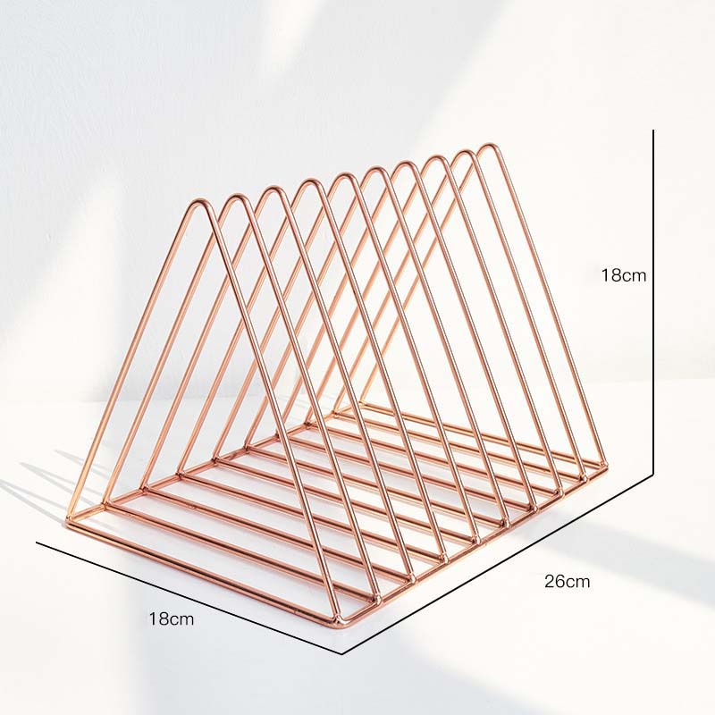 Files Folder Stand Desktop File Organizer Triangle Wire Magazine Holder Book Shelf 9 Slot File Sorter for Indoor Office Home -Pink