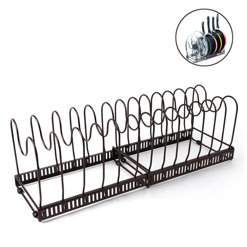 Expandable Pot Organizer Rack 14 Dividers Adjustable for Kitchen-Bronze
