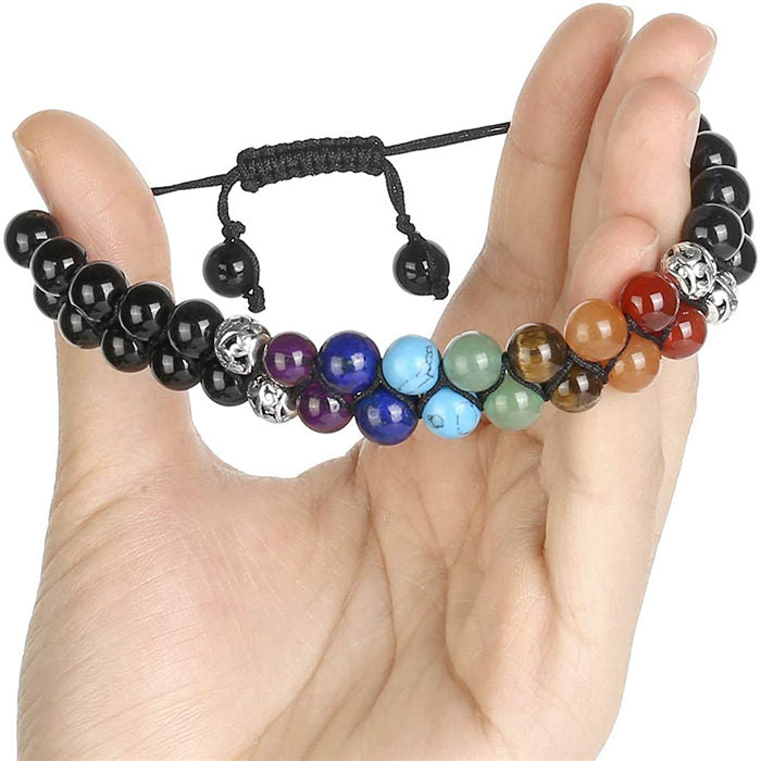 Bead Bracelet 7 Chakras Healing Crystals Bracelet Stone Beads Double Layer Bracelets-Black Agate Bracelet