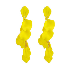 Long Drop Rose Petal Earrings for Women and Girls-Yellow