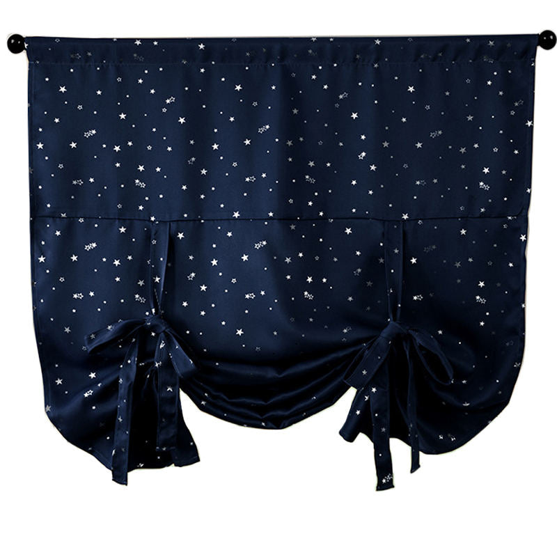 Rod Pocket Star Blackout Roman Curtain Tie Up Small Window Curtain 46X63In-NavyBlue