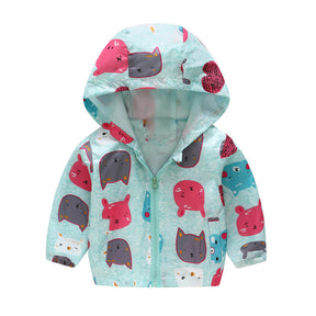 Boys Girls Cartoon Print Zip Lightweight Jacket Hooded Coats Casual Windbreaker-10