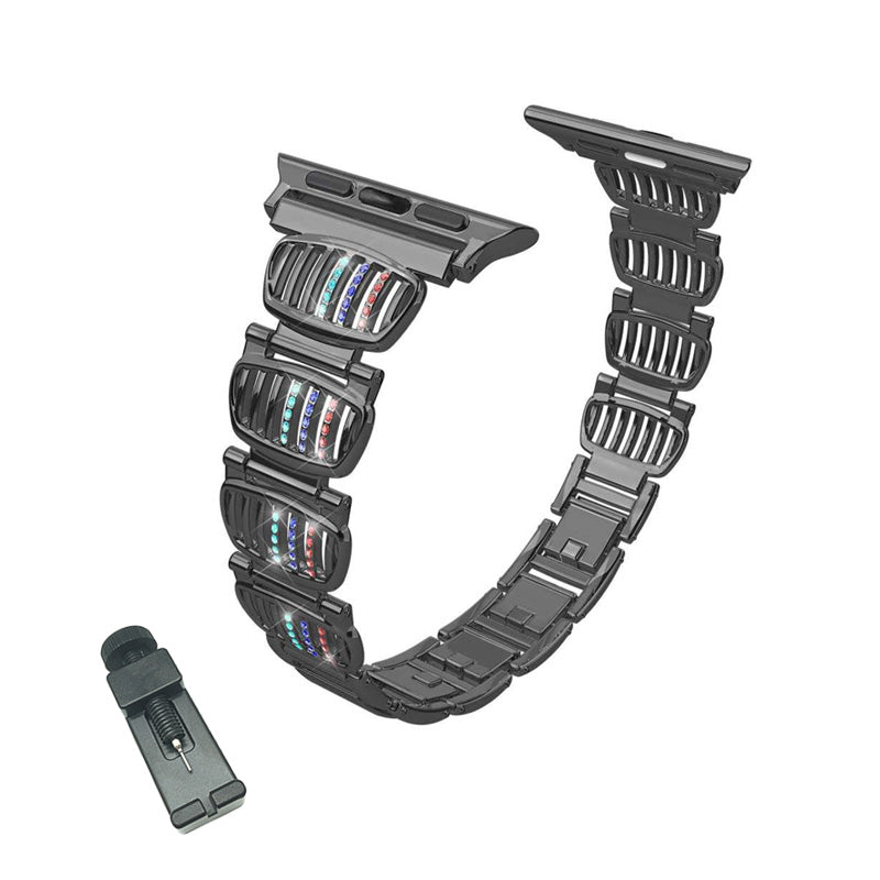 BM White Diamond + Color Diamond Watch Band Stainless Steel Wristbands for Apple IWatch Series 1/2/3/4/5/6/SE For Women-Black