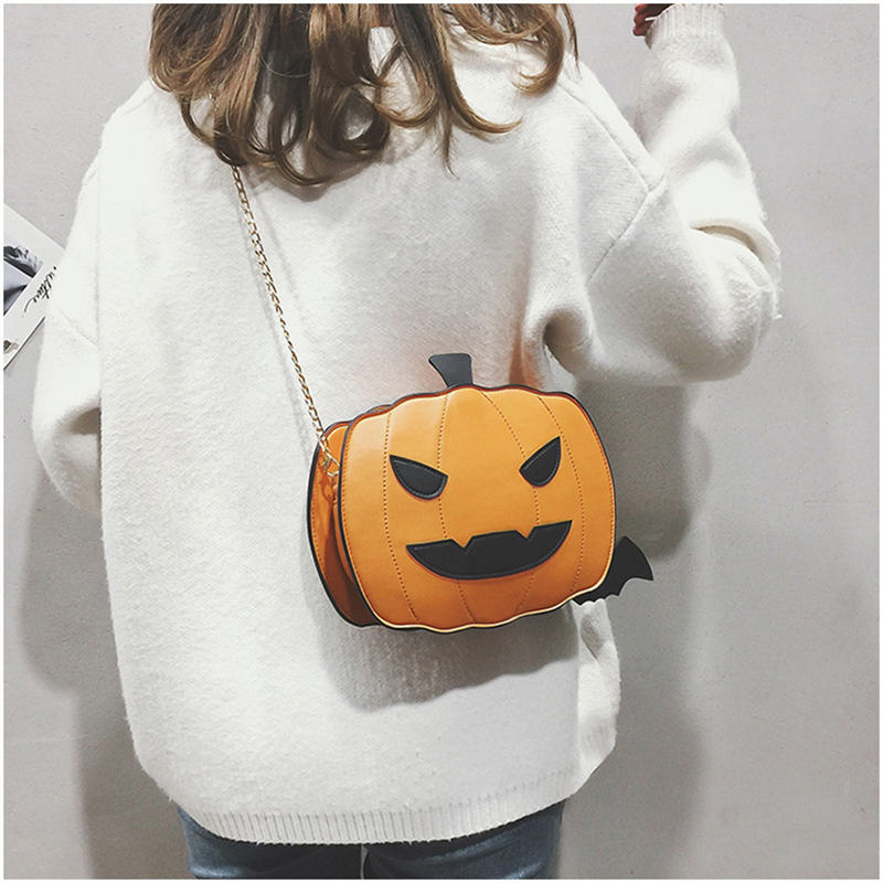 Women Pumpkin Shoulder Bag Devil Crossbody Halloween Handbags-Brown