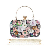 Colorful Floral Clutch Evening Bags for Women Beaded Purse Prom Handbag-Black