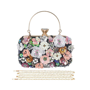 Colorful Floral Clutch Evening Bags for Women Beaded Purse Prom Handbag-Black