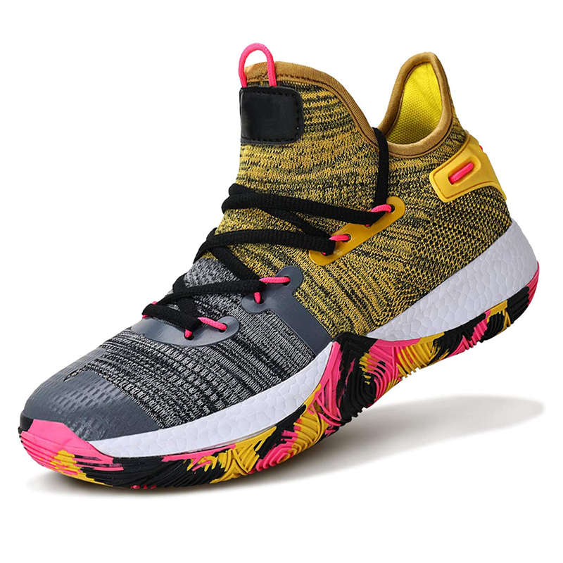 Boys Basketball Shoes Non-Slip Girls Sneakers Durable Kids Running Shoes-Gray
