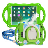 CatB Silicone Case For iPad Pro 9.7 inch Air1/2 Shockproof Shoulder Strap Handle Stand-Green