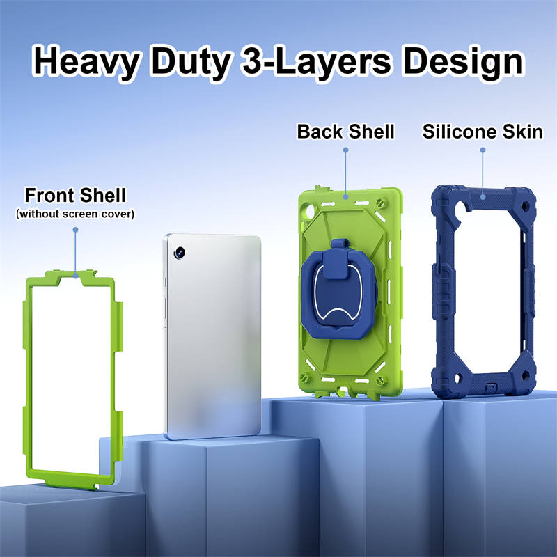 Heavy Duty Silicone Case with S Pen Holder Shoulder Strap for Samsung Tab A9-D