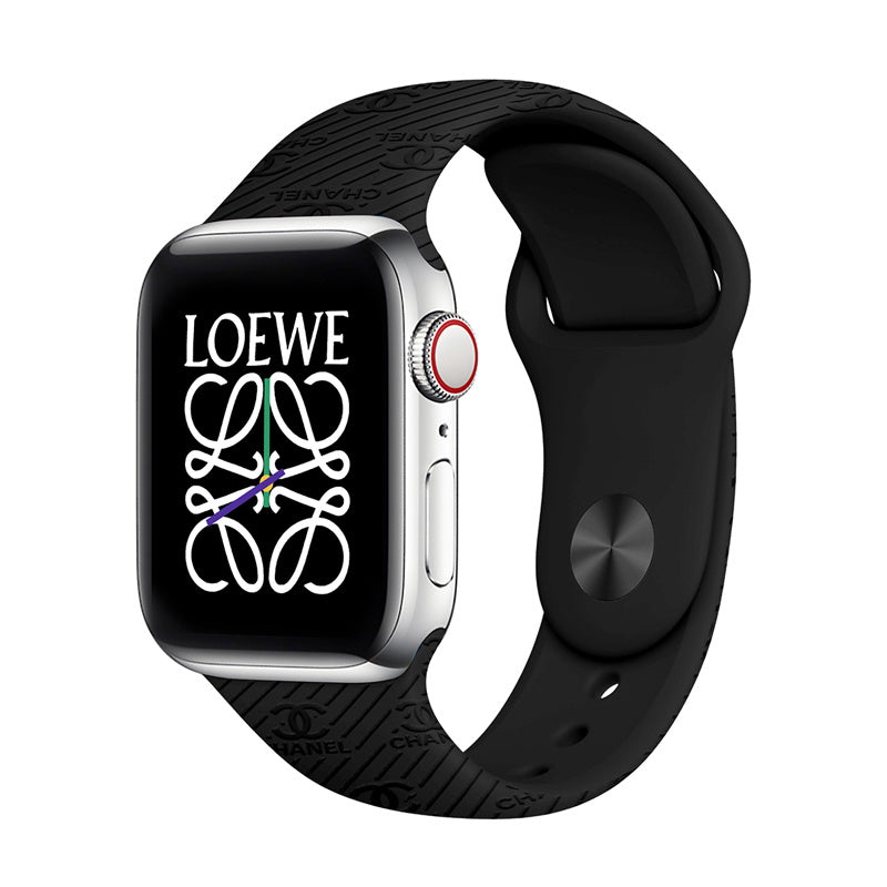 Engraved Watch Band Soft Silicone Luxury Pattern for Apple Watch-Black
