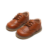 Toddler British Style Comfortable Loafers Flats Classic Lace-up Shoes for Boys Girls-Brown