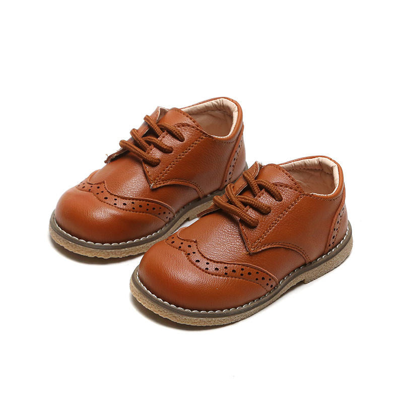 Toddler British Style Comfortable Loafers Flats Classic Lace-up Shoes for Boys Girls-Brown