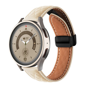 20mm Classic Leather Band Black Folding Buckle for Samsung Huawei Watch-Starlight