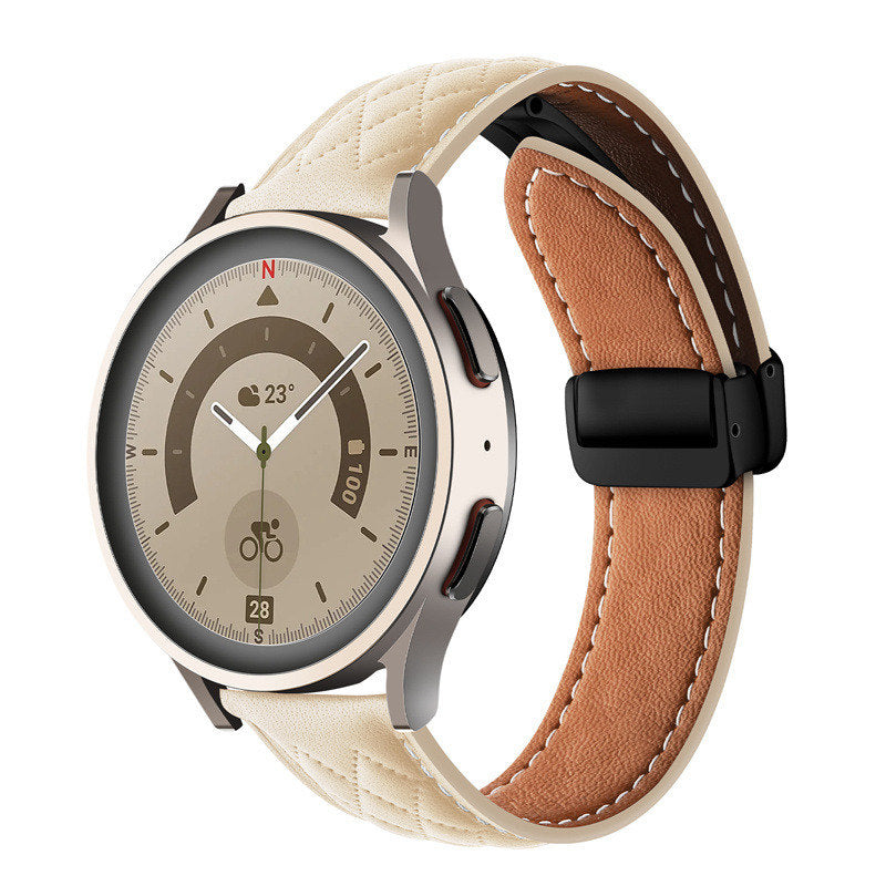 20mm Classic Leather Band Black Folding Buckle for Samsung Huawei Watch-Starlight