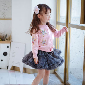 Toddler Girls Layered Tutu Skirt Solid Color Mesh Princess Ballet Dance Dress-DarkGrey