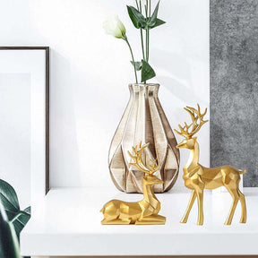 2Pcs Nordic Resin Geometric Elk Sitting Standing Deer Statues for Living Room-Gold