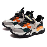 Boys Sneakers Breathable Mesh Lightweight Velcro Athletic Shoes-Beige Black