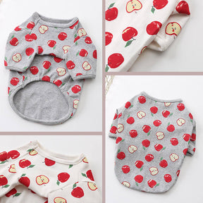 2 Pcs Puppy Shirts Apple Printed Cotton Thicken Warm Tee for Winter