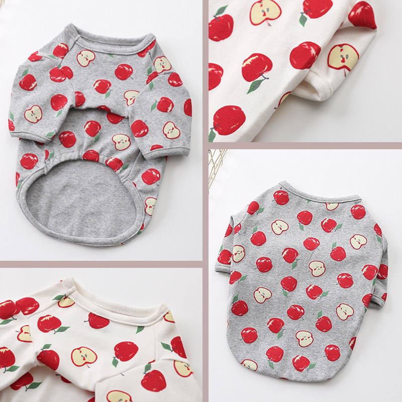 2 Pcs Puppy Shirts Apple Printed Cotton Thicken Warm Tee for Winter