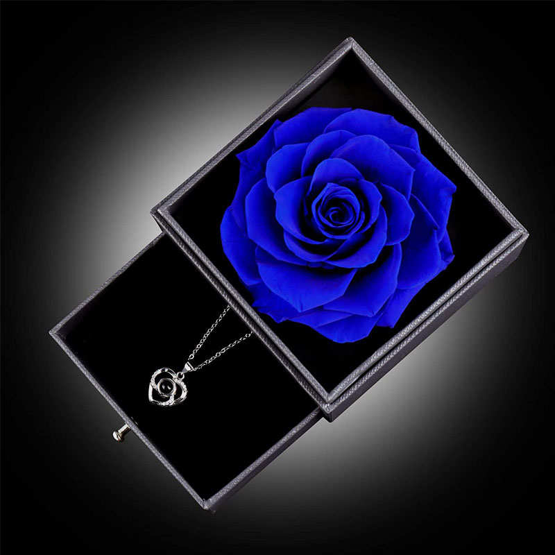 Preserved Flower Rose Gift Box for Valentines Day Anniversary Wedding-Blue