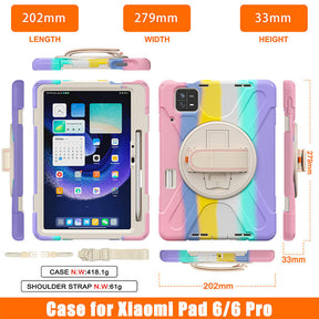 Onepiece Tablet Case for Xiaomi Pad 6 Rugged Lightweight Cover with Handle Strap Shoulder Strap-Colourful Pink