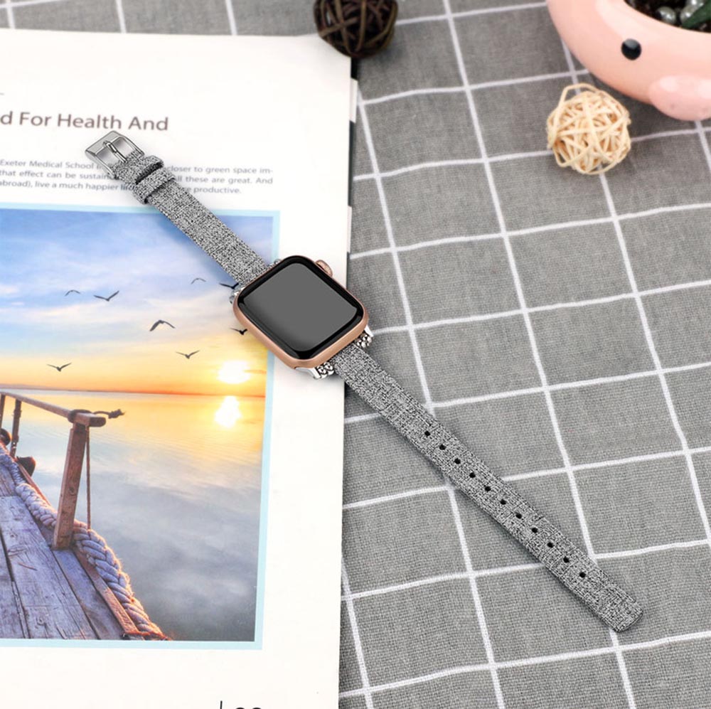 Slim Canvas Watch Band With Positioning Beads For Apple Watch SE/6/5/4/3/2/1(Light Grey)