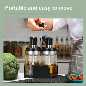 Portable 4-Jar Seasoning Organizer Rack Built-in Spoon Moisture-Proof-SS304 Lid