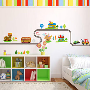 Removable Cute Cartoon Kids Room Wall Decal City Car Circled Curved Road Wall Stickers-082