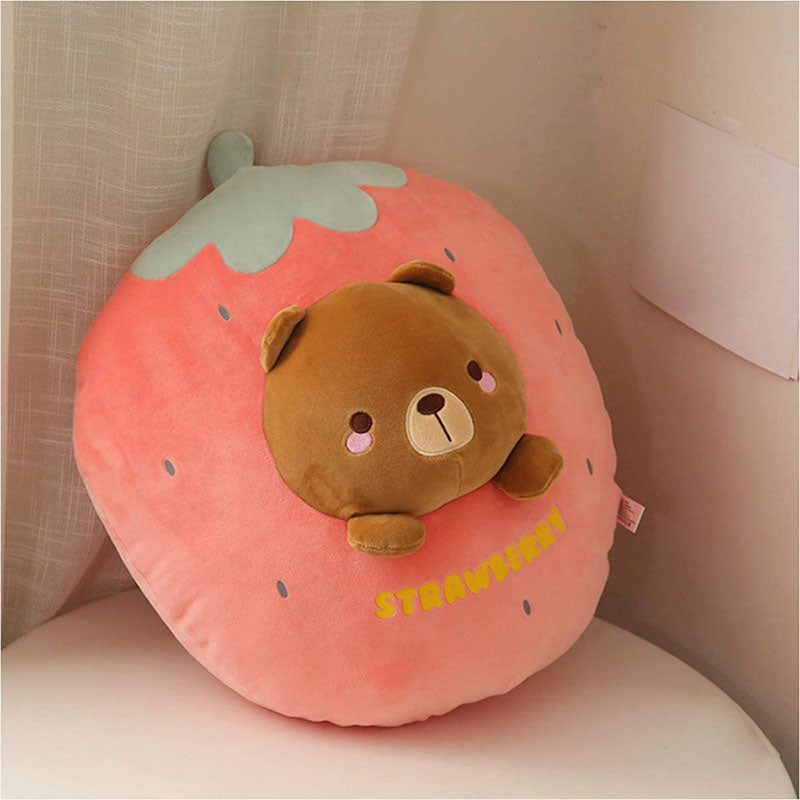 Bear Plush Stuffed Animal Pillow-Cute Strawberry Squishy Hugging Plushie-Gifts for Kids