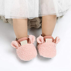 Infant Baby Boys Girls Slipper Stay On Non Slip Soft Sole 0-18 Months Cotton Plush Shoes-Pink