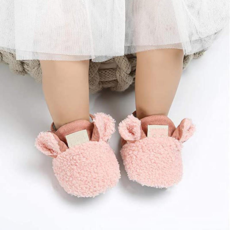 Infant Baby Boys Girls Slipper Stay On Non Slip Soft Sole 0-18 Months Cotton Plush Shoes-Pink