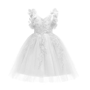 Princess Flower Girl Lace Dress Pageant Kids Christmas Party Dresses-White