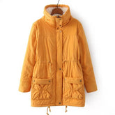 Women's Mid Length Winter Coat Thickened Warm Lamb Wool Lined Jacket-Yellow