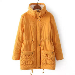 Women's Mid Length Winter Coat Thickened Warm Lamb Wool Lined Jacket-Yellow