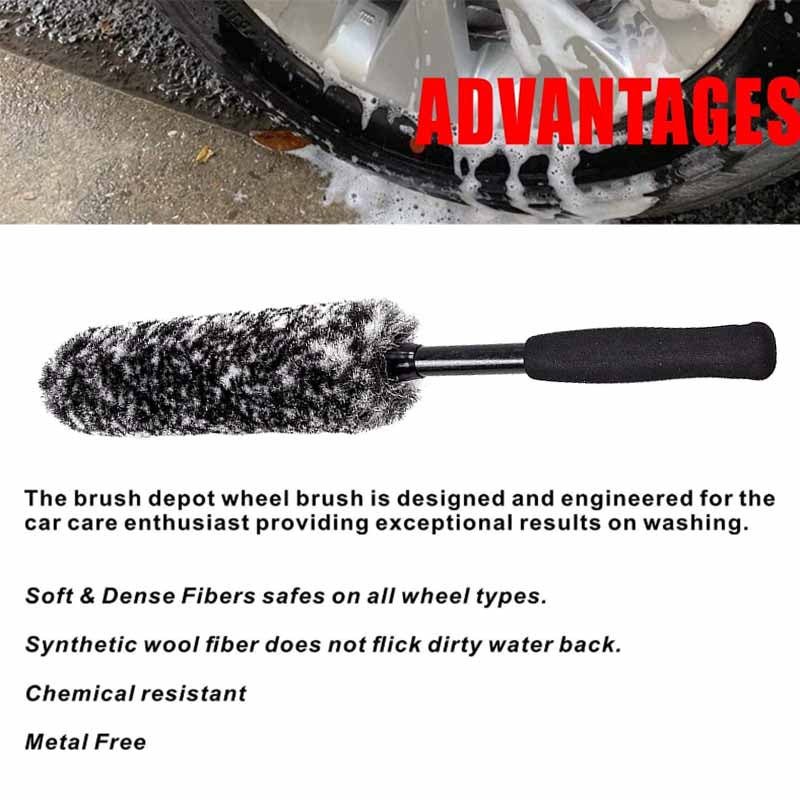 Metal Free Wheel Cleaner Brush Highly Absorbent Tire Brush for Cleaning Tires and Rims-Black