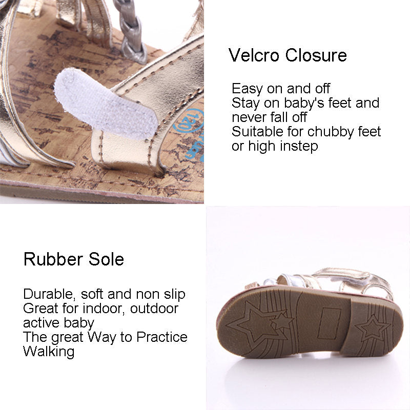 Baby Girls Sandals Open Toe Anti-Slip Rubber Sole Summer Shoes-Gold