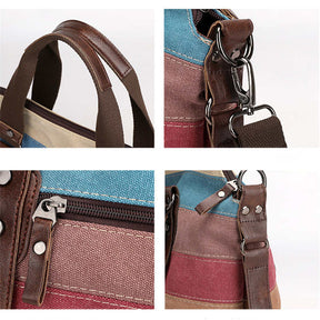 Canvas Handbag Multi-Color Striped Shoulder Bag for Women-Retro