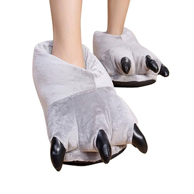 Unisex Soft Plush Home Slippers Animal Paw Claw Shoes-Grey