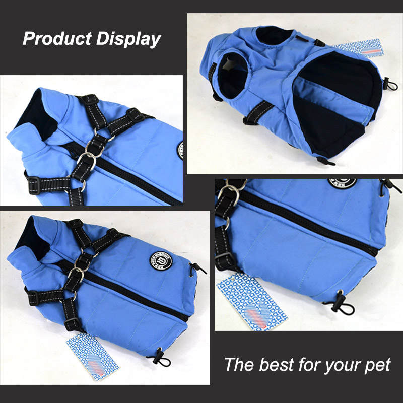 Dog Vest Harness for Winter Windproof Fleece Lined Warm Puppy Jacket-LightBlue