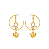 C-shaped Chain Earrings Love Pendant Two Tone Earrings