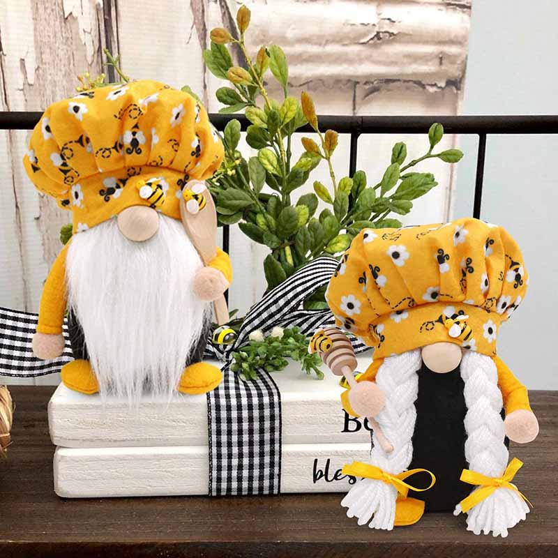 Bumble Bee Chef Gnome Swedish Honey Bee Elf Home Farmhouse Kitchen Decor Bee Shelf Tiered Tray Decorations -Woman