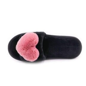 Womens Fuzzy Slippers Open Toe Cozy Memory Foam Sandals-Love Rose