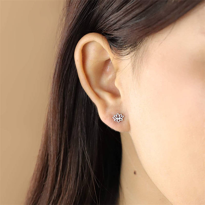 Lotus Blossom Flower Studs Earrings for Women