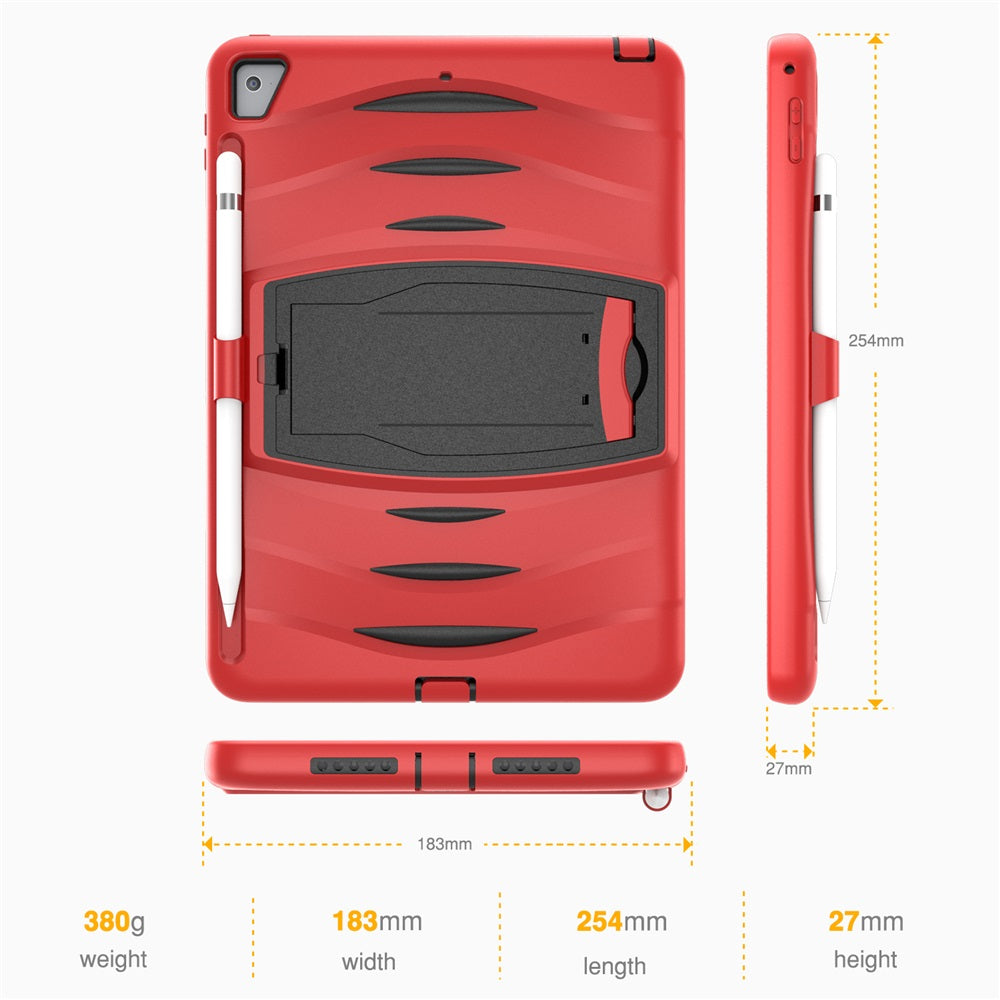 Shock Wave Kickstand Case Anti-Fall Protection With Pencil Holder For 9.7inch iPad 5/iPad 6/iPad Air2/iPad Pro9.7-Red