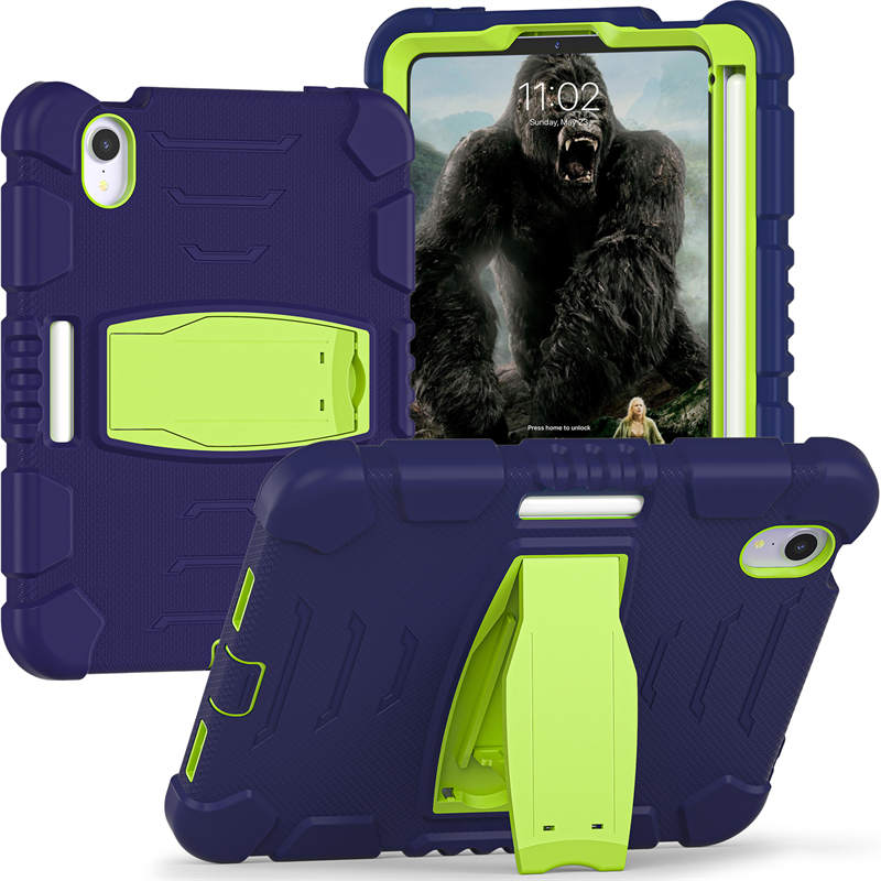 KingKong iPad Case For iPad Mini 6 Three-Layer Hybrid Protective Case With Holder-NavyLime